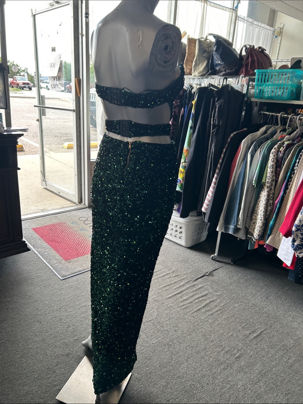 Fashion Nova Dark Emerald Sequin Pencil Skirt